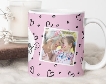 Best Nanny Ever Photo Mug PNG, Grandmother Sublimation Digital Paper, Grandma Custom Photo Mug Gift, Heart Pattern Mug Transfer Wrap PNG.