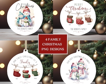 Family Christmas Ornament Bundle, Round Xmas Ornament Sublimation PNG, Instant Digital Download, Personalized Family Ornament PNG Designs.