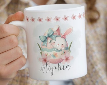 Personlig påskharemuggdesign, blommig akvarell (digital nedladdning i PNG)
