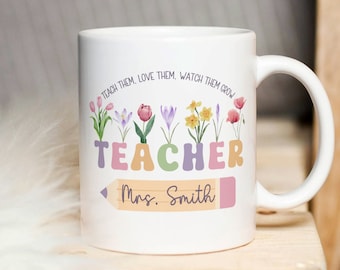 Sublimation de tasse de professeur PNG, tasse florale PNG, leur apprendre à les aimer, les regarder grandir PNG, tasse personnalisée de professeur PNG, tasse de fleurs sauvages de professeur Png.