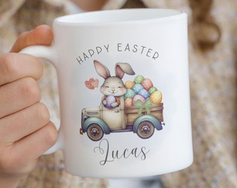 Easter Bunny Personalized Mug Design PNG, Bunny Truck Watercolor Mug, Easter Eggs Truck Sublimation Mug PNG, Transfer Wrap Instant Download.