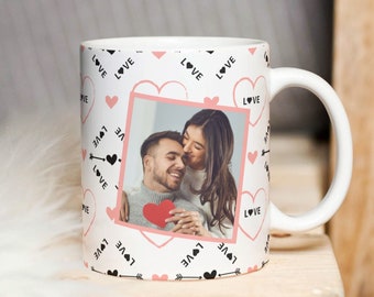 Personalized Photo Mug PNG, Love Heart Sublimation Pattern (Digital Download)