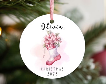 Personalized Christmas Ornament, Cute Xmas Sock PNG Instant Download, Christmas Keepsake Sublimation Template, PNG Wrap Transfers Design.
