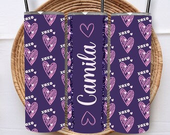 Vaso personalizado con forma de corazón (PNG), vaso delgado de 20 oz (descarga digital)