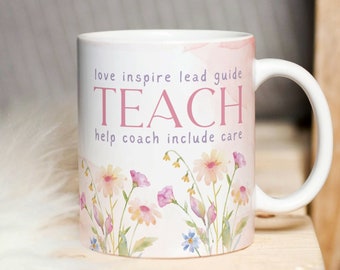 Teacher Mug Sublimation PNG File. Teacher Floral Mug PNG, Teach Love Inspire Mug PNG, Teacher Gift Mug, Teacher Appreciation Wrap Png Mug.