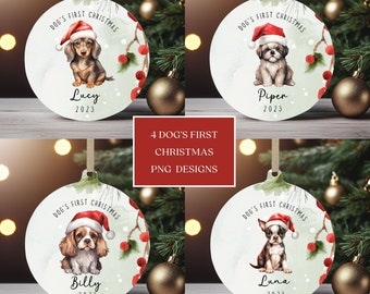 Dog's 1st Christmas Personalized Ornament PNG Bundle, Instant Download, Sublimation Christmas Puppy Dog Ornament, PNG Wrap Transfers Design.