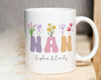 Nan Mug Sublimation PNG, Floral Add Your Text Mug, Custom Grandkids Names PNG Mug, Nanny Wildflowers Mug, Grandma Mug Wrap Instant Download.