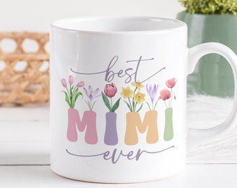 Best Mimi Ever Mug Sublimation PNG File. Vintage Floral Mug PNG, Grandma Gift Mug, Wildflowers Mug PNG, Coffee Mug Wrap Instant Download.