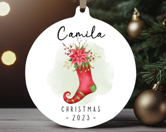 Personalized Christmas Ornament, Cute Xmas Sock PNG Instant Download, Christmas Keepsake Sublimation Template, PNG Wrap Transfers Design.