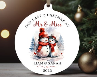 Last Christmas As Mr & Miss Round Ornament, Couple Christmas Sublimation Ornament PNG, Instant Download, Personalised Christmas Bauble PNG.