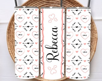 Vaso personalizado con forma de corazón (PNG), vaso delgado de 20 oz (descarga digital)