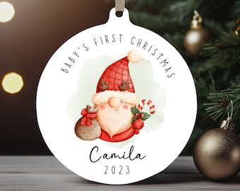 Personalized Baby's 1st Christmas Ornament, Cute Xmas Gnome PNG Instant Download, Christmas Sublimation Ornament, PNG Wrap Transfers Design.