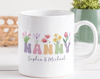 Nanny Mug Sublimation PNG, Floral Add Your Text Mug, Custom Grandkids Names PNG Mug, Nana Wildflowers Mug, Grandma Mug Wrap Instant Download