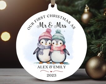 First Christmas As Mr & Mrs Ornament, Personalized Christmas Wedding Ornament, Couple Christmas Sublimation Ornament PNG, Instant Download.