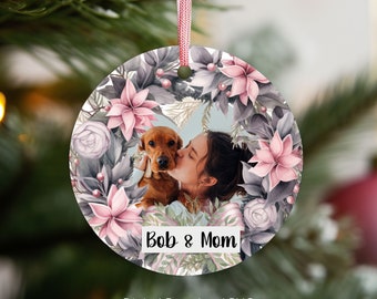 Enfeite de Natal personalizado com foto do seu animal de estimação, coroa de flores (download digital em PNG)