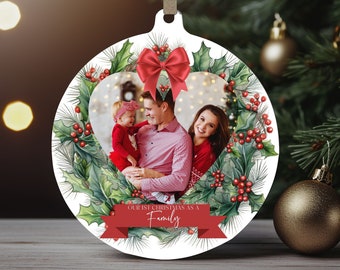 Personalized Christmas Photo Family Round Ornament PNG, 1st Xmas Family Ornament, Custom Xmas Family Sublimation Template, Instant Download.