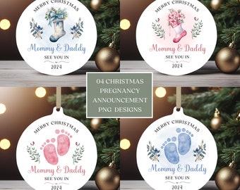 Christmas Pregnancy Announcement Ornament PNG Bundle, Baby Announcement Sublimation Ornament, Instant Download, PNG Wrap Transfers Design.