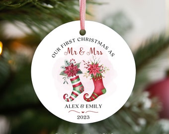 First Christmas As Mr & Mrs Ornament, Personalized Christmas Wedding Ornament, Couple Christmas Sublimation Ornament PNG, Instant Download.