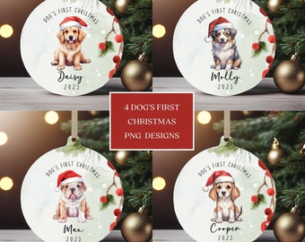 Dog's 1st Christmas Personalized Ornament PNG Bundle, Instant Download, Sublimation Christmas Puppy Dog Ornament, PNG Wrap Transfers Design.