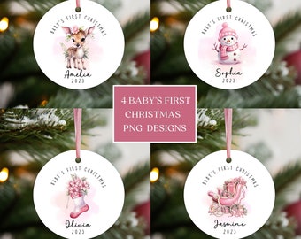 Baby&#39;s First Christmas 2023 Ornament Bundle, Round Ornament Sublimation PNG, Instant Digital Download, Personalized Baby Ornament Designs.