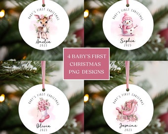 Baby's First Christmas 2023 Ornament Bundle, Round Ornament Sublimation PNG, Instant Digital Download, Personalized Baby Ornament Designs.