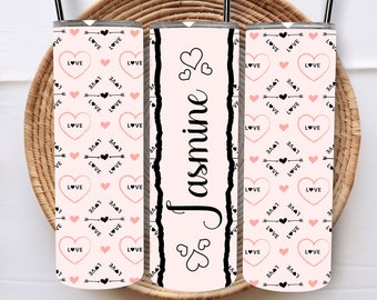 Vaso personalizado con diseño de corazón (PNG), vaso delgado de 20 oz (descarga digital)