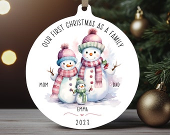 1st Christmas as a Family Round Ornament PNG, Personalized Christmas Snowman Family Ornament, Xmas Sublimation Template, Instant Download.