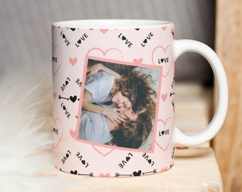 Personalized Photo Mug PNG, Love Heart Sublimation Pattern (Digital Download)