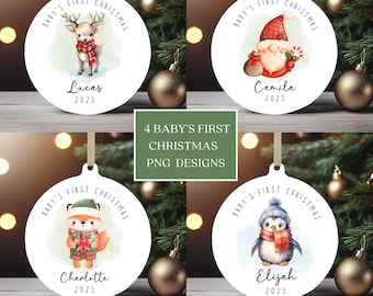 Baby's First Christmas 2023 Ornament Bundle, Round Ornament Sublimation PNG, Instant Digital Download, Personalized Baby Ornament Designs.