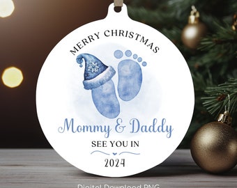 Mommy and Daddy Christmas Ornament PNG, Pregnancy Announcement Xmas Sublimation PNG Ornament, Instant Download, PNG Wrap Transfers Design.