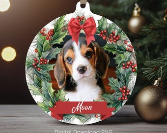 DIY Personalized Pet Christmas Ornament PNG Bundle, Xmas Round Ornament, Custom Dog Photo Christmas Sublimation Template, Instant Download.