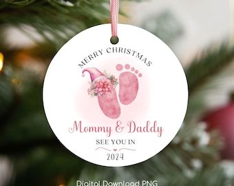 Mommy and Daddy Christmas Ornament PNG, Pregnancy Announcement Xmas Sublimation PNG Ornament, Instant Download, PNG Wrap Transfers Design.