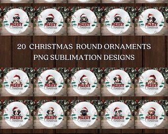 Pacote de enfeites de Natal para cachorros em PNG, design redondo para sublimação (download digital)