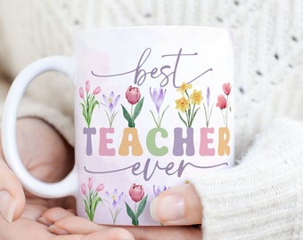 Best Teacher Mug Sublimation PNG File. Vintage Floral Mug PNG, Best Teacher Ever Mug PNG, Teacher Gift Mug, Teacher Wildflowers Mug Png.