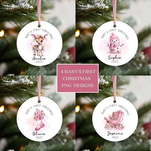 Baby's First Christmas 2023 Ornament Bundle, Round Ornament Sublimation PNG, Instant Digital Download, Personalized Baby Ornament Designs.