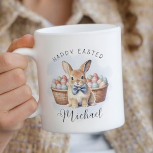 Tazza personalizzata con disegno coniglietto pasquale in formato PNG, tazza acquerello con coniglietto carino, tazza per sublimazione di buona Pasqua in formato PNG, download immediato con trasferimento termico.
