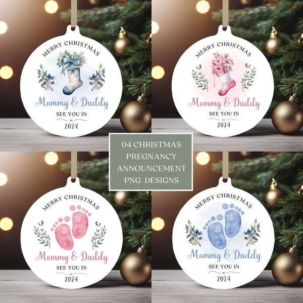 Christmas Pregnancy Announcement Ornament PNG Bundle, Baby Announcement Sublimation Ornament, Instant Download, PNG Wrap Transfers Design.