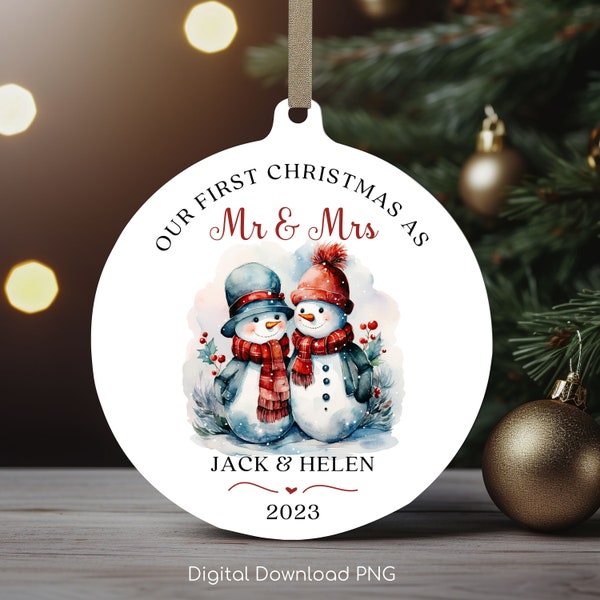 First Christmas As Mr & Mrs Ornament, Personalized Christmas Wedding Ornament, Couple Christmas Sublimation Ornament PNG, Instant Download.