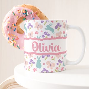 Tazza personalizzata per sublimazione di Pasqua PNG, tazza con motivo a coniglietto da 11 oz/15 oz PNG ad alta risoluzione, tazza con testo personalizzato di Pasqua, download immediato