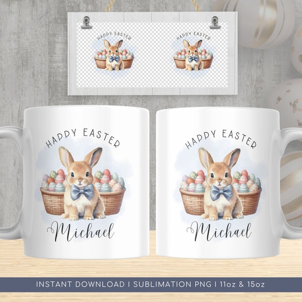 Easter Bunny Personalized Mug Design PNG, Cute Baby Bunny Watercolor Mug, Happy Easter Sublimation Mug PNG, Transfer Wrap Instant Download.