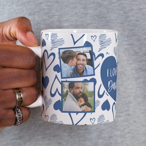 Taza con foto de papá PNG para sublimación, taza con envoltura de transferencia PNG Te amo papá, taza con patrón de corazón de papá, taza de regalo del Día del Padre, descarga digital.