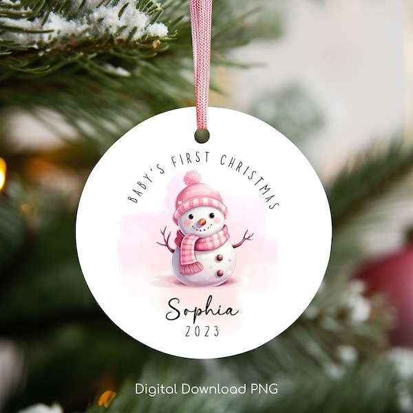 Personalized Baby's 1st Christmas Ornament, Cute Snowman PNG Instant Download, Christmas Sublimation Ornament, PNG Wrap Transfers Design.