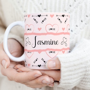 Personalized Love and Friendship Sublimation Mug PNG, Love Heart Pattern Mug 11oz | 15oz - High-Resolution Transparent PNG, Instant Download