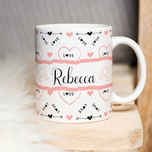 Personalized Love and Friendship Sublimation Mug PNG, Love Heart Pattern Mug 11oz | 15oz - High-Resolution Transparent PNG, Instant Download
