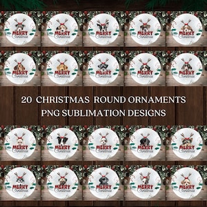 Bündel Hund Weihnachten PNG, Weihnachten Runde Ornament PNG Sublimationsvorlage, Hund Frohe Weihnachten Ornamente, rund hängend digitaler Download.