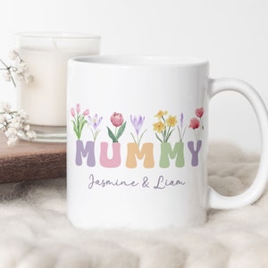 Mummy Floral Mug Sublimation PNG File. Custom Kids Names Mug PNG, Mother Gift Mug, Mom Wildflowers Mug PNG, Coffee Mug Wrap Instant Download