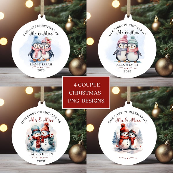 Couple Christmas Ornament Bundle, Round Ornament Sublimation PNG, Instant Digital Download, Personalized Couple Ornament PNG Designs.