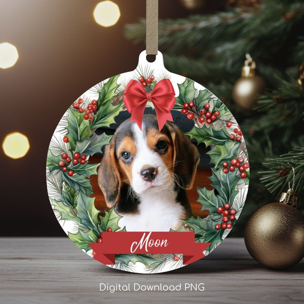 Personalized Christmas Pet Round Ornament PNG, Christmas Gift Ornament, Custom Dog Photo Christmas Sublimation Template, Instant Download.