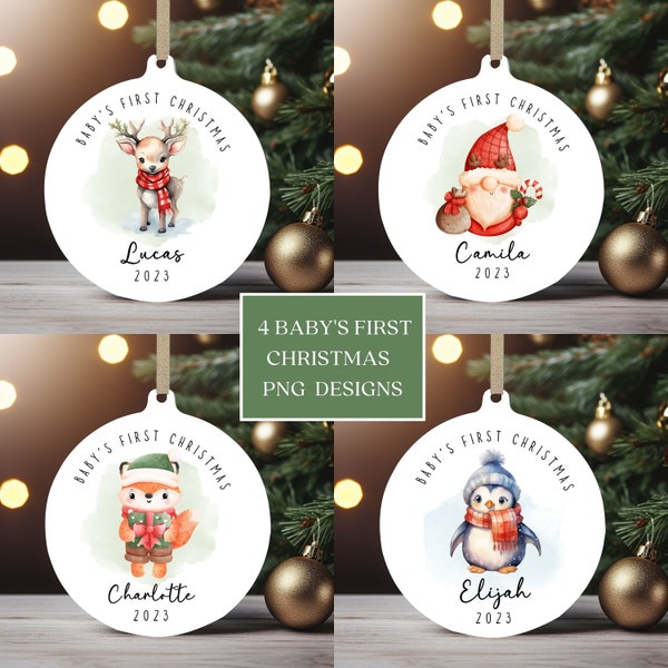 Baby's First Christmas 2023 Ornament Bundle, Round Ornament Sublimation PNG, Instant Digital Download, Personalized Baby Ornament Designs.