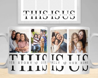 Vinilo decorativo para taza con collage de fotos familiares, impresión por sublimación en formato PNG (descarga digital)